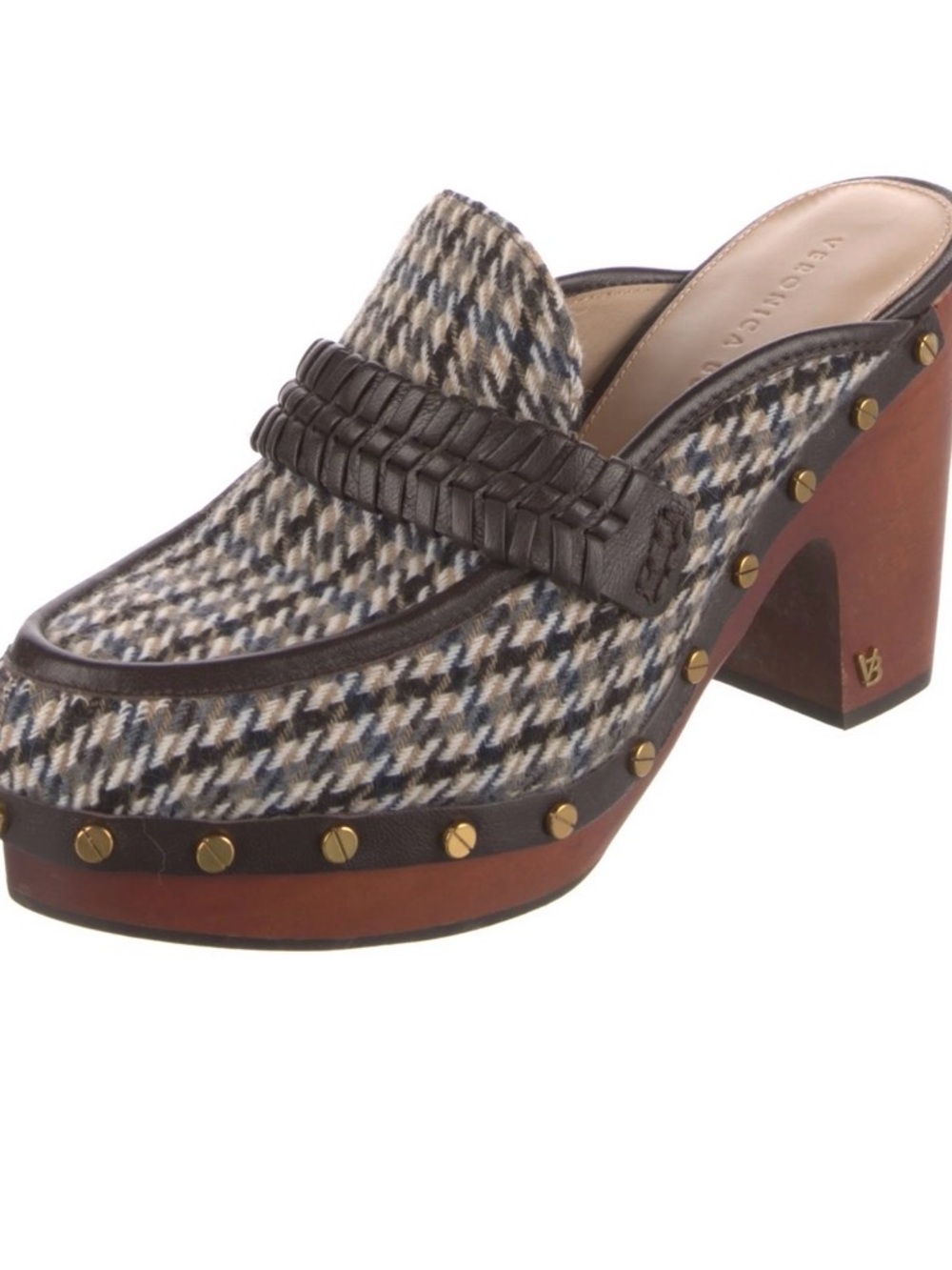 VERONICA BEARD Delia Clogs Houndstooth Brown Navy Grey Platform‎ Shoe 7